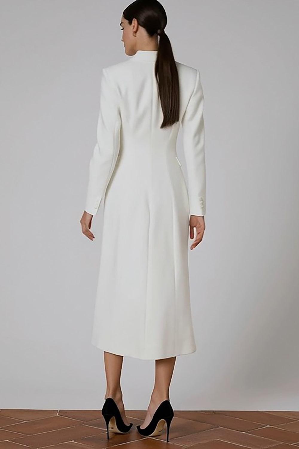 Ivory Peak Lapel Double Breasted Midi Blazer Dress