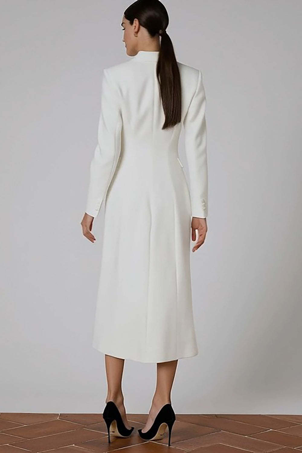 Ivory Peak Lapel Double Breasted Midi Blazer Dress