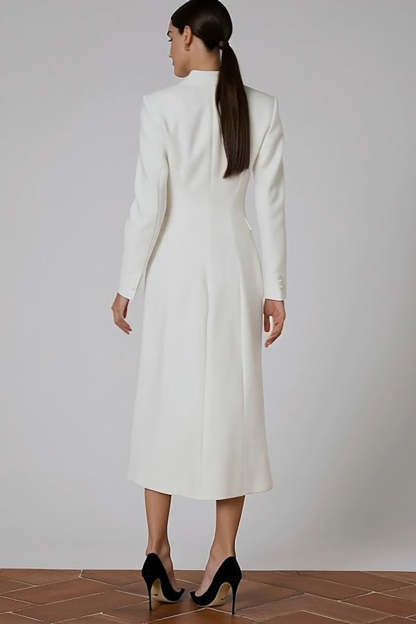 Ivory Peak Lapel Double Breasted Midi Blazer Dress