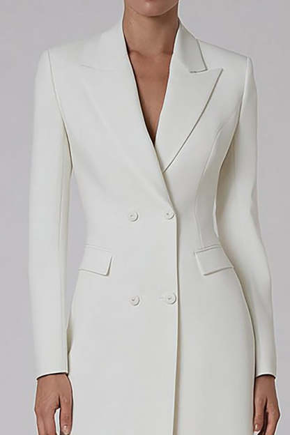 Ivory Peak Lapel Double Breasted Midi Blazer Dress