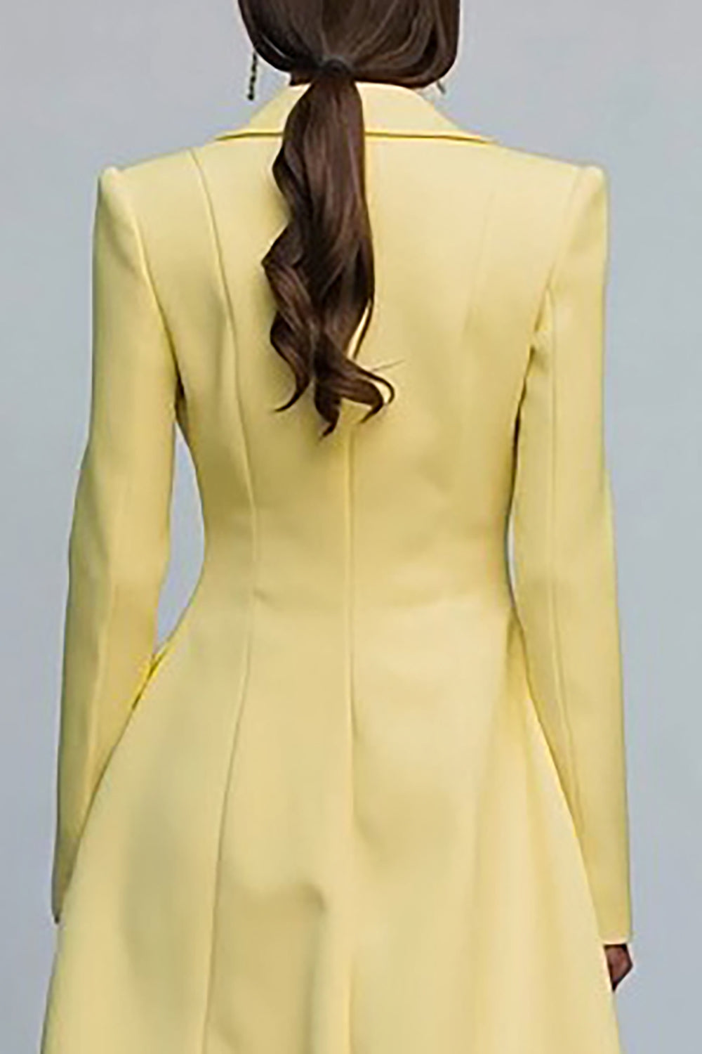 Yellow Peak Lapel Double Breasted Midi Blazer Dress with Sleeves