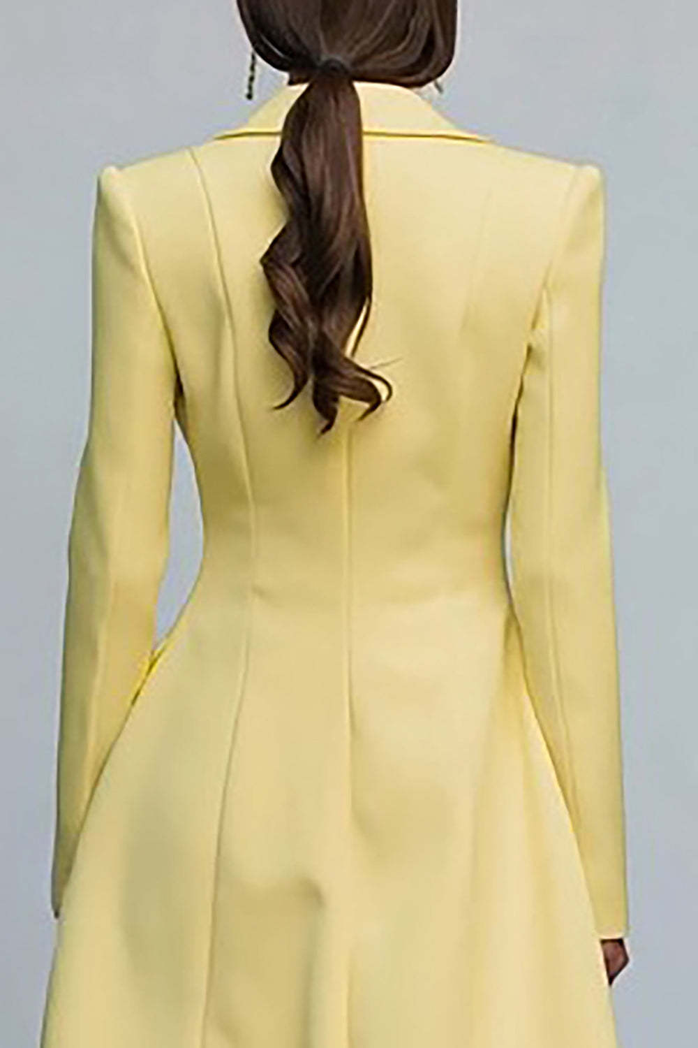 Yellow Peak Lapel Double Breasted Midi Blazer Dress with Sleeves