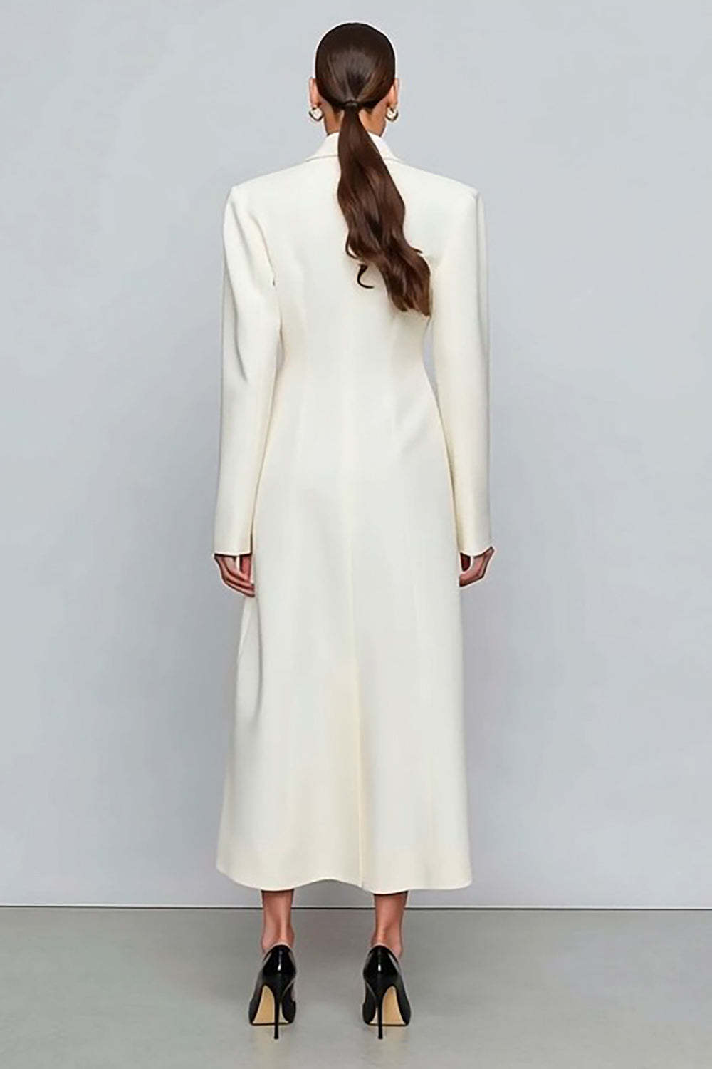 Ivory Single Breasted Notched Lapel Long Sleeves Blazer Dress