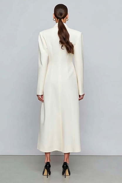Ivory Single Breasted Notched Lapel Long Sleeves Blazer Dress