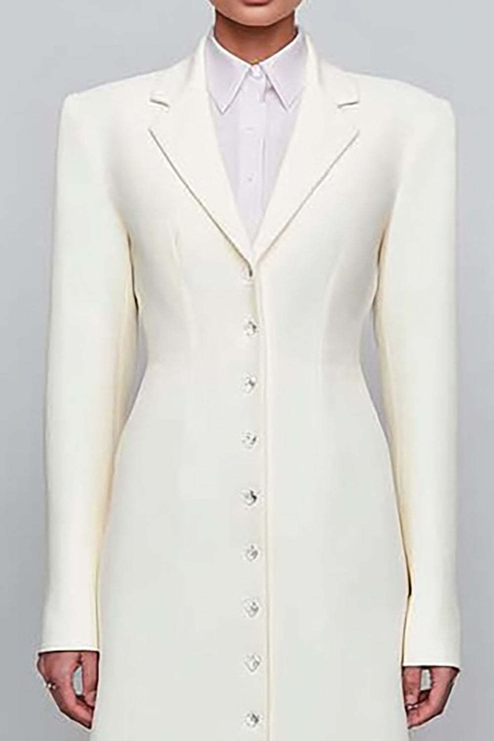 Ivory Single Breasted Notched Lapel Long Sleeves Blazer Dress