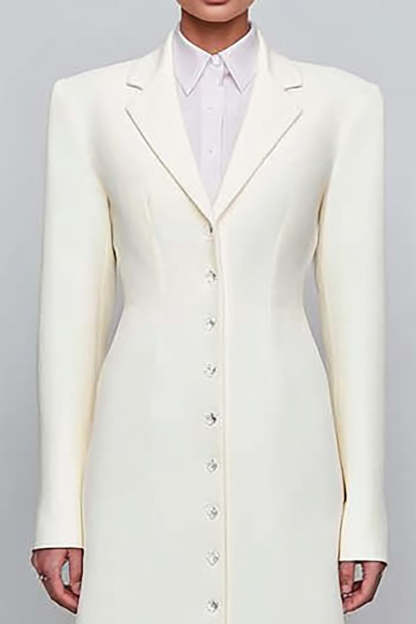 Ivory Single Breasted Notched Lapel Long Sleeves Blazer Dress