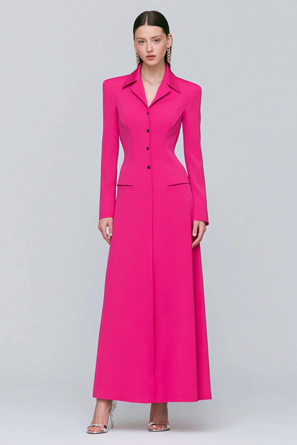 Fuchsia Single Breasted Sheath Long Sleeves Blazer Dress
