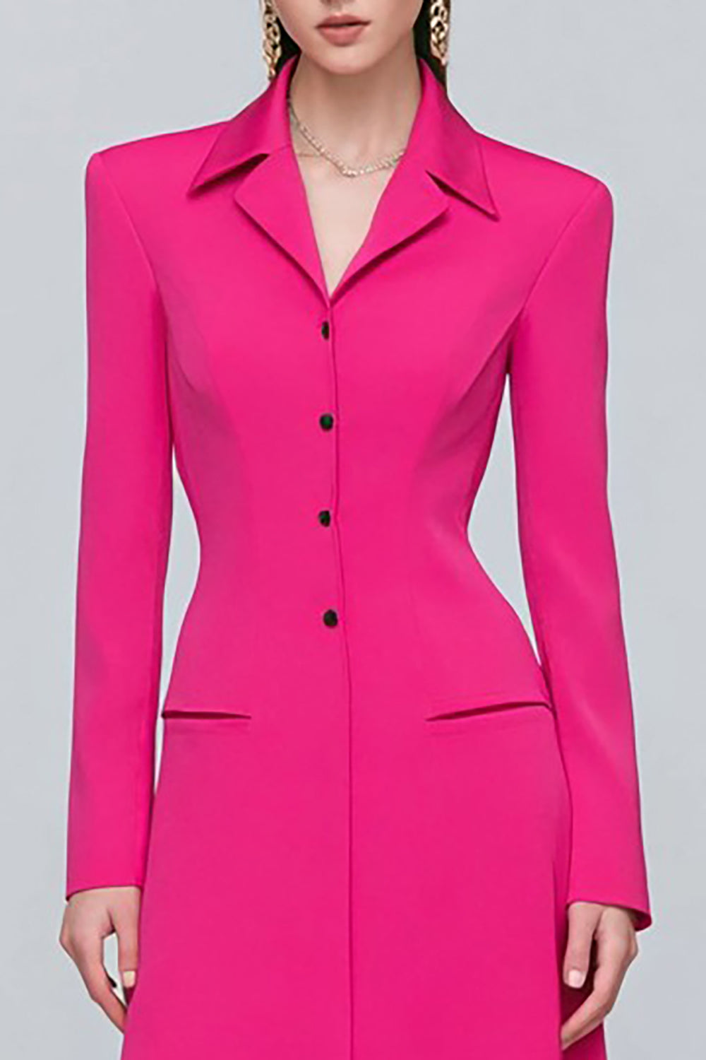 Fuchsia Single Breasted Sheath Long Sleeves Blazer Dress
