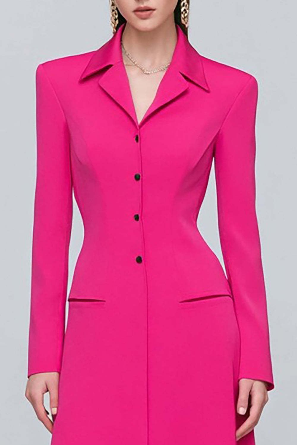 Fuchsia Single Breasted Sheath Long Sleeves Blazer Dress