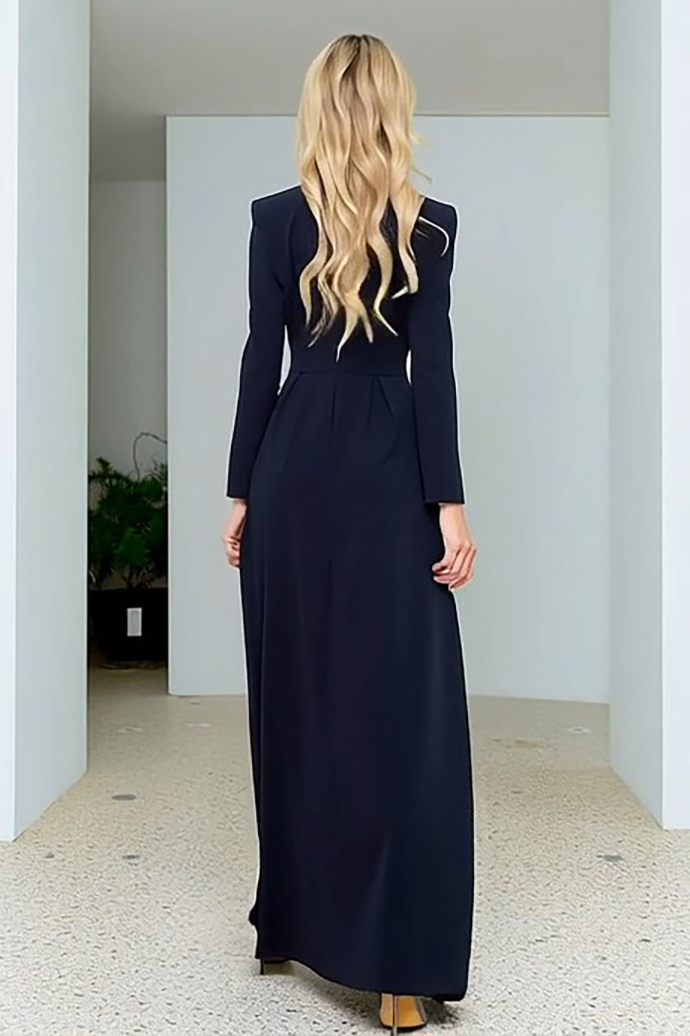 Navy Double Breasted Maxi Blazer Dress with Slit