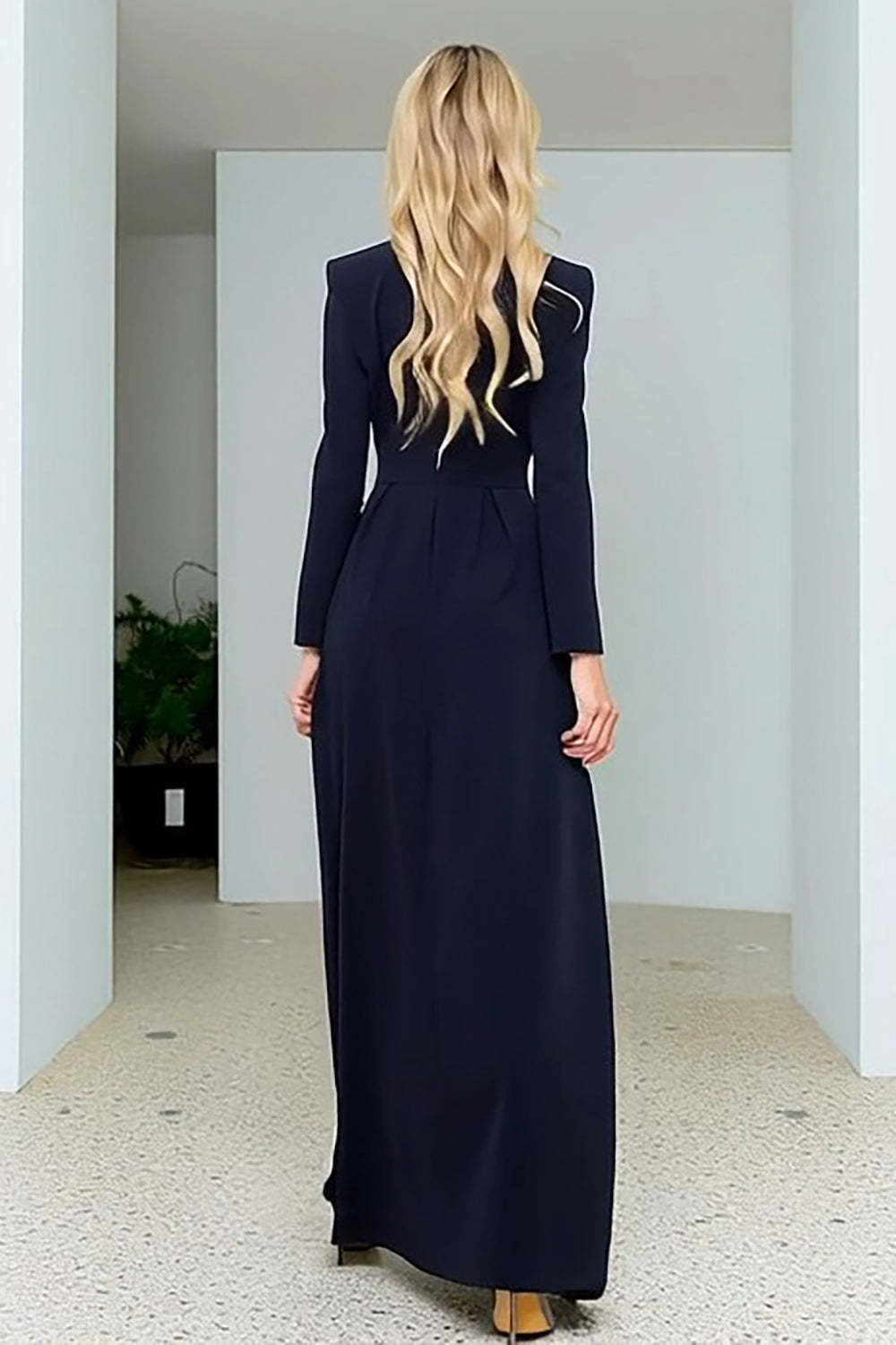 Navy Double Breasted Maxi Blazer Dress with Slit