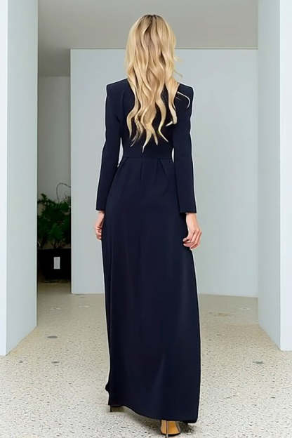 Navy Double Breasted Maxi Blazer Dress with Slit