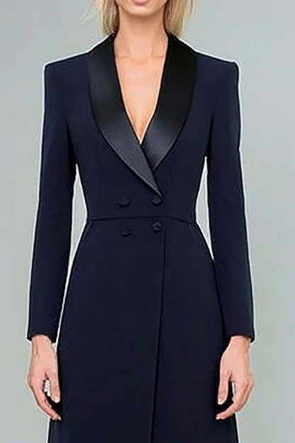 Navy Double Breasted Maxi Blazer Dress with Slit