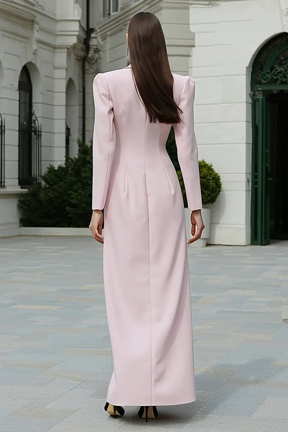 Light Pink Peak Lapel Double Breasted Long Blazer Dress