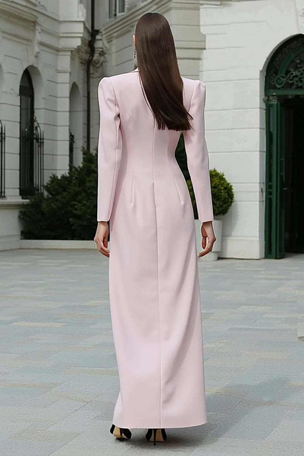 Light Pink Peak Lapel Double Breasted Long Blazer Dress