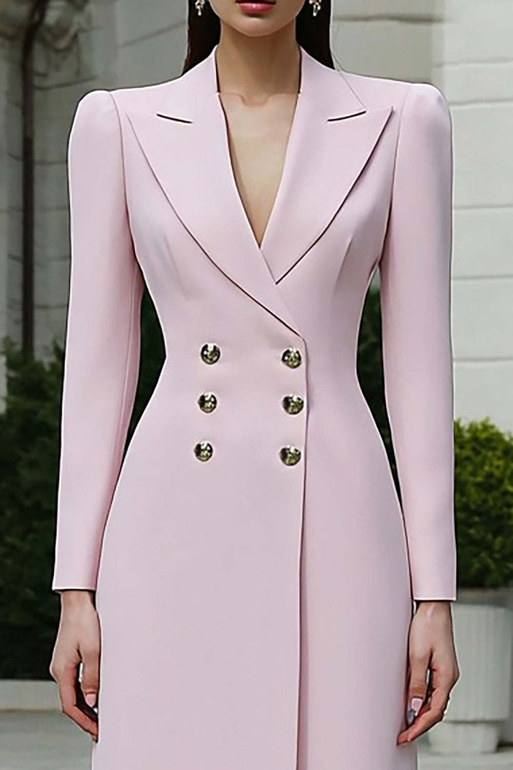 Light Pink Peak Lapel Double Breasted Long Blazer Dress