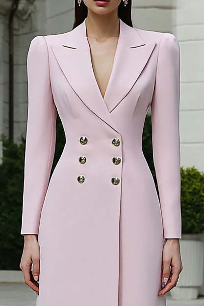 Light Pink Peak Lapel Double Breasted Long Blazer Dress