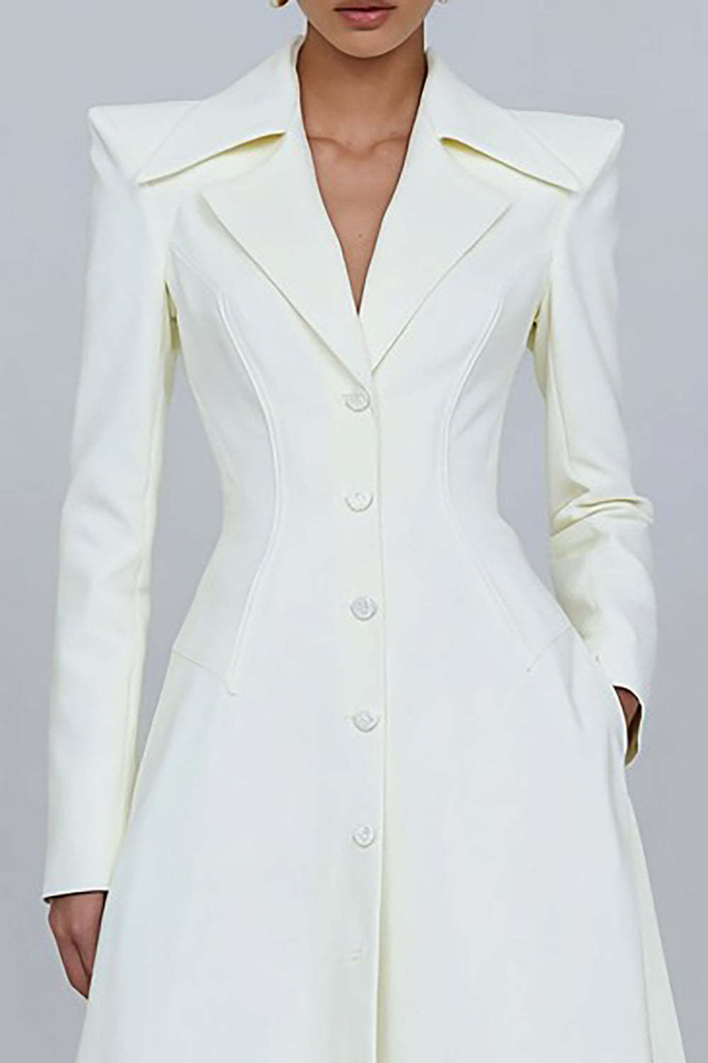 Ivory A-Line Single Breasted Long Sleeves Blazer Dress