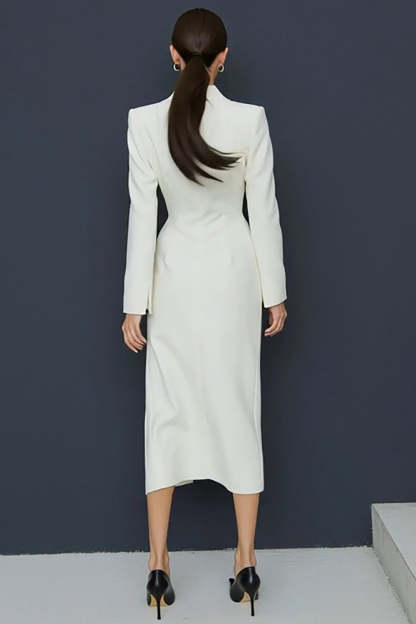 Ivory Notched Lapel Single Breasted Midi Blazer Dress