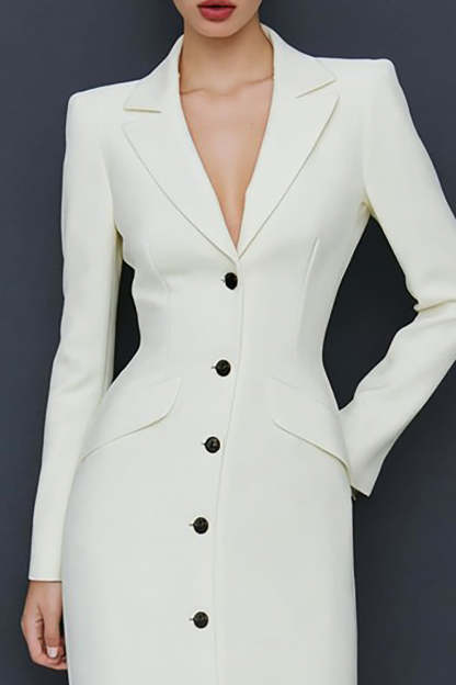 Ivory Notched Lapel Single Breasted Midi Blazer Dress