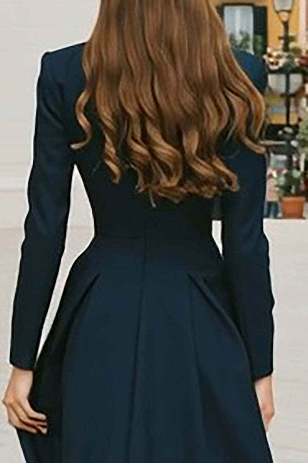 Navy Single Breasted Long A-Line Blazer Dress with Sleeves