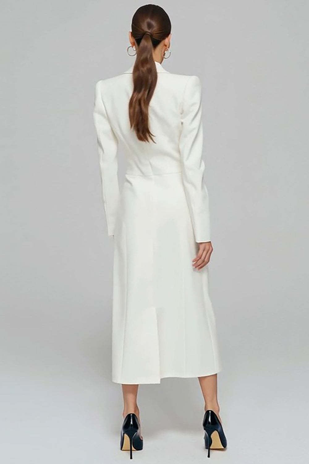 Ivory Single Breasted Long Sheath Blazer Dress with Slit