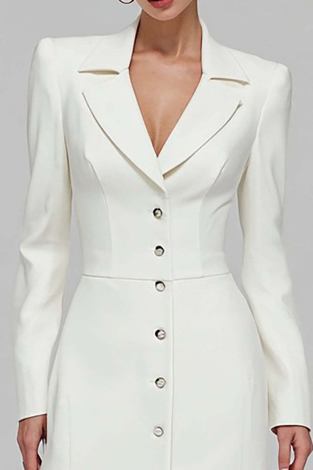 Ivory Single Breasted Long Sheath Blazer Dress with Slit