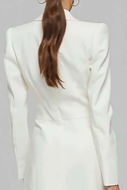 Ivory Single Breasted Long Sheath Blazer Dress with Slit