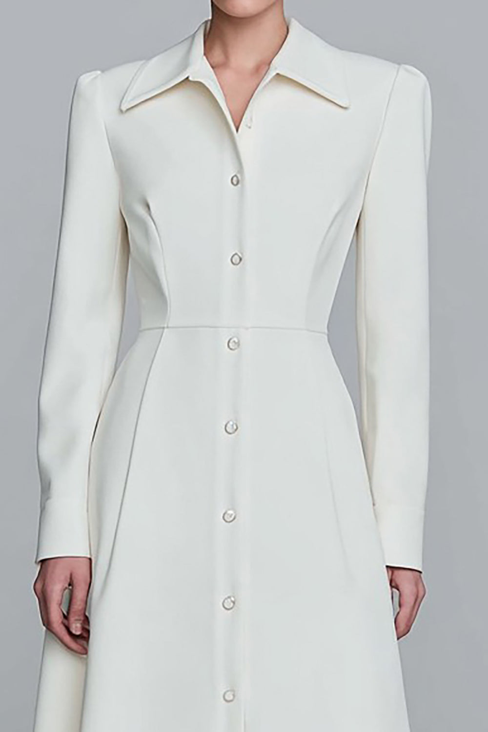 Ivory Single Breasted Long A-Line Blazer Dress with Sleeves