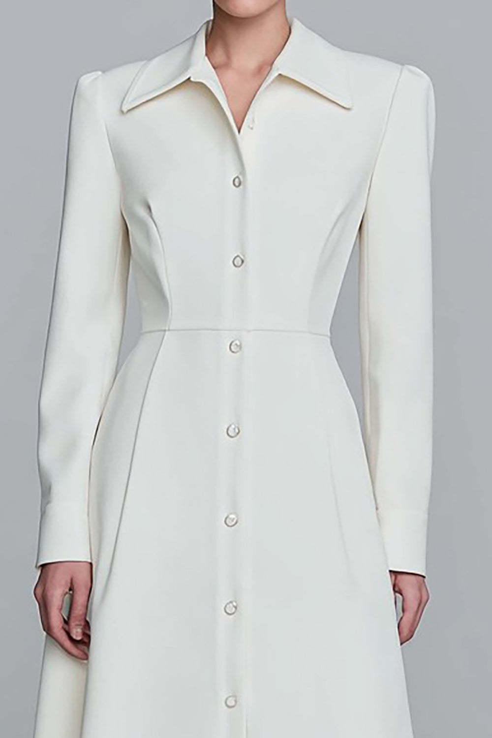 Ivory Single Breasted Long A-Line Blazer Dress with Sleeves