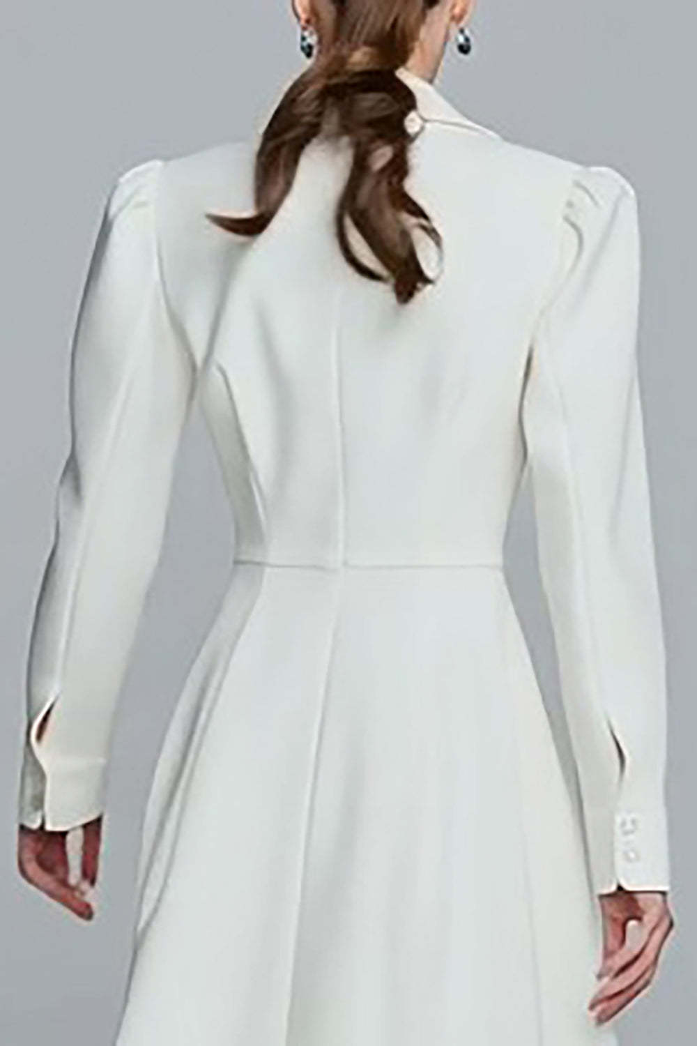 Ivory Single Breasted Long A-Line Blazer Dress with Sleeves