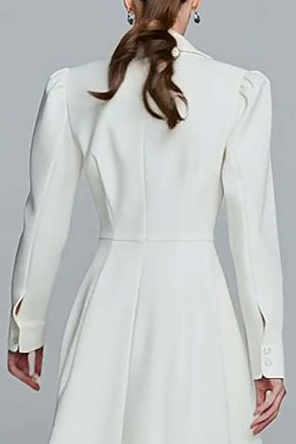Ivory Single Breasted Long A-Line Blazer Dress with Sleeves