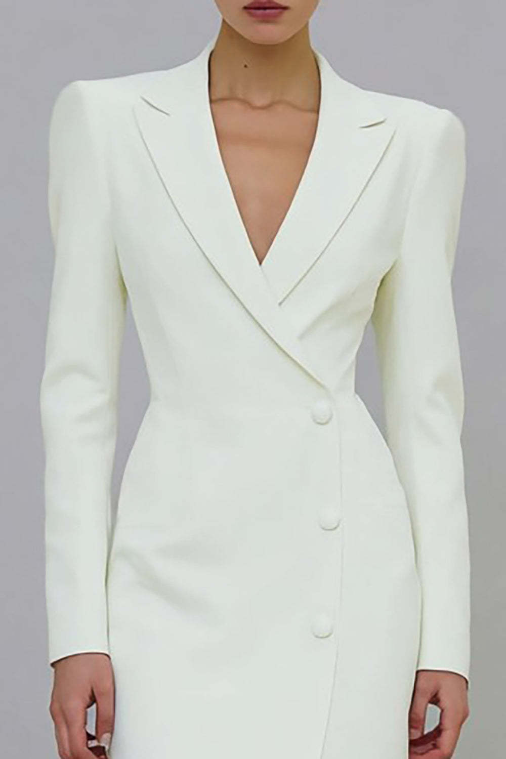 Ivory Single Breasted Midi Pencil Blazer Dress with Sleeves