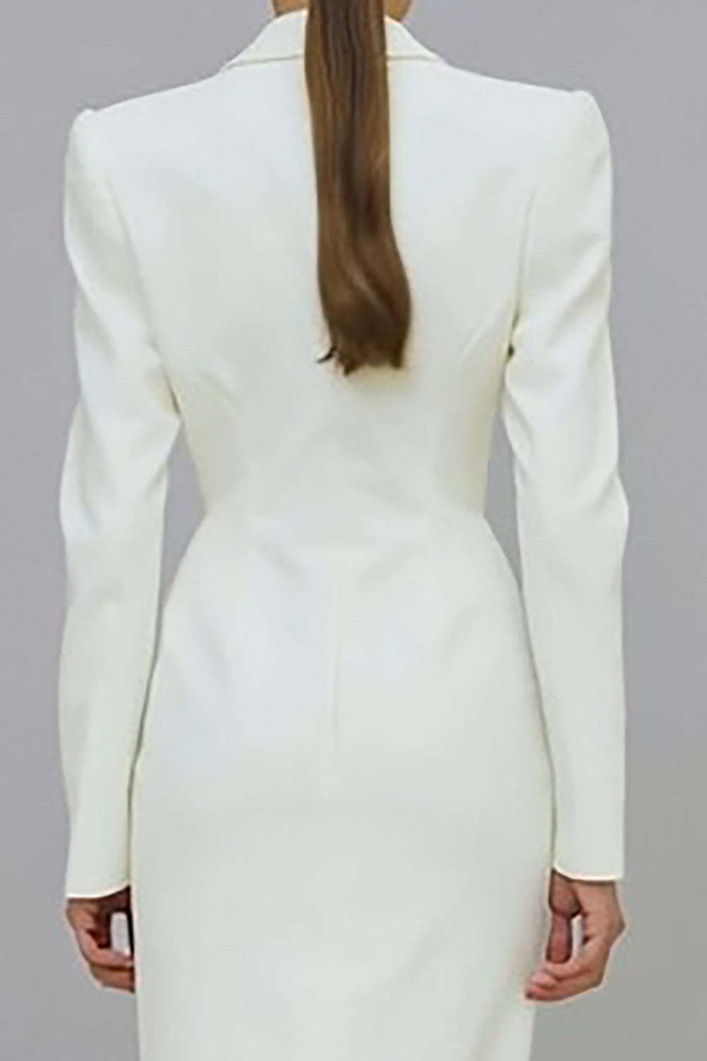Ivory Single Breasted Midi Pencil Blazer Dress with Sleeves
