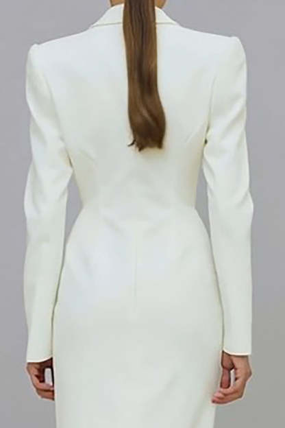 Ivory Single Breasted Midi Pencil Blazer Dress with Sleeves
