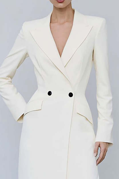 Ivory Peak Lapel Double Breasted Midi Blazer Dress with Sleeves