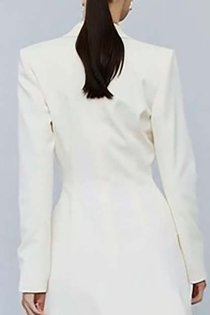 Ivory Peak Lapel Double Breasted Midi Blazer Dress with Sleeves