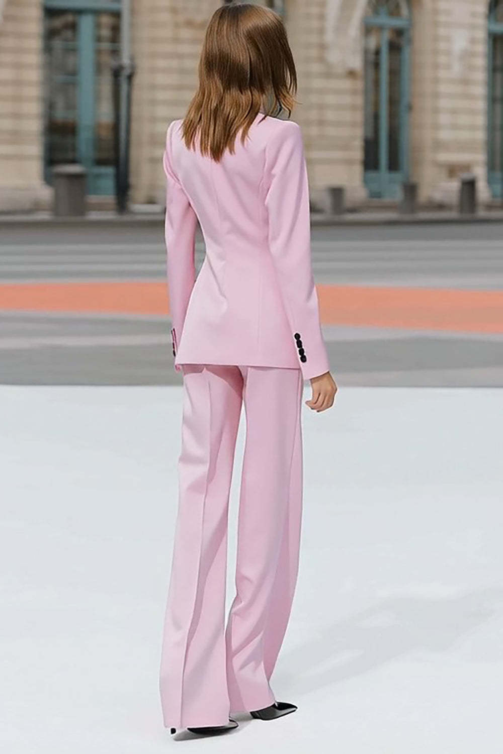 Pink 2 Piece Double Breasted Peak Lapel Business Suits