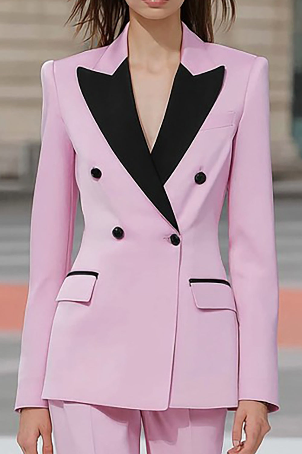 Pink 2 Piece Double Breasted Peak Lapel Business Suits