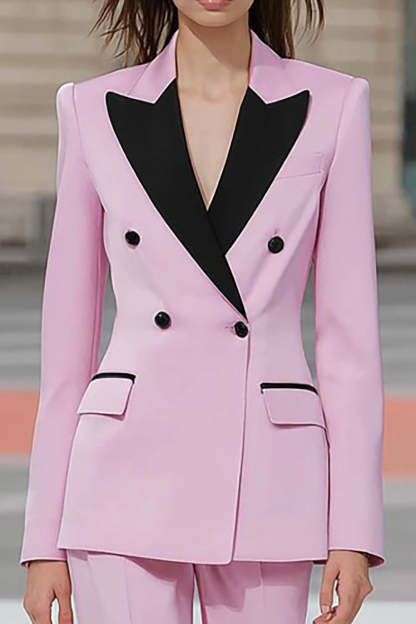 Pink 2 Piece Double Breasted Peak Lapel Business Suits