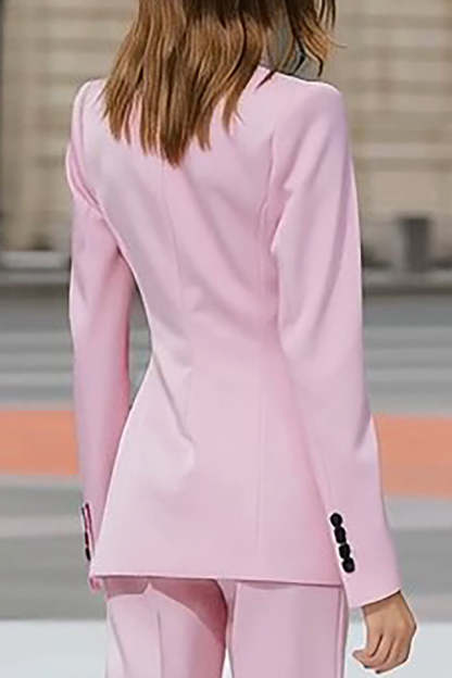 Pink 2 Piece Double Breasted Peak Lapel Business Suits