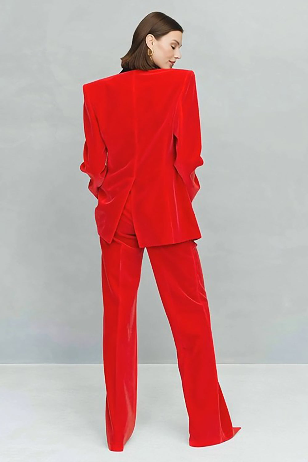 Red 2 Piece Peak Lapel One Button Velvet Prom Suits