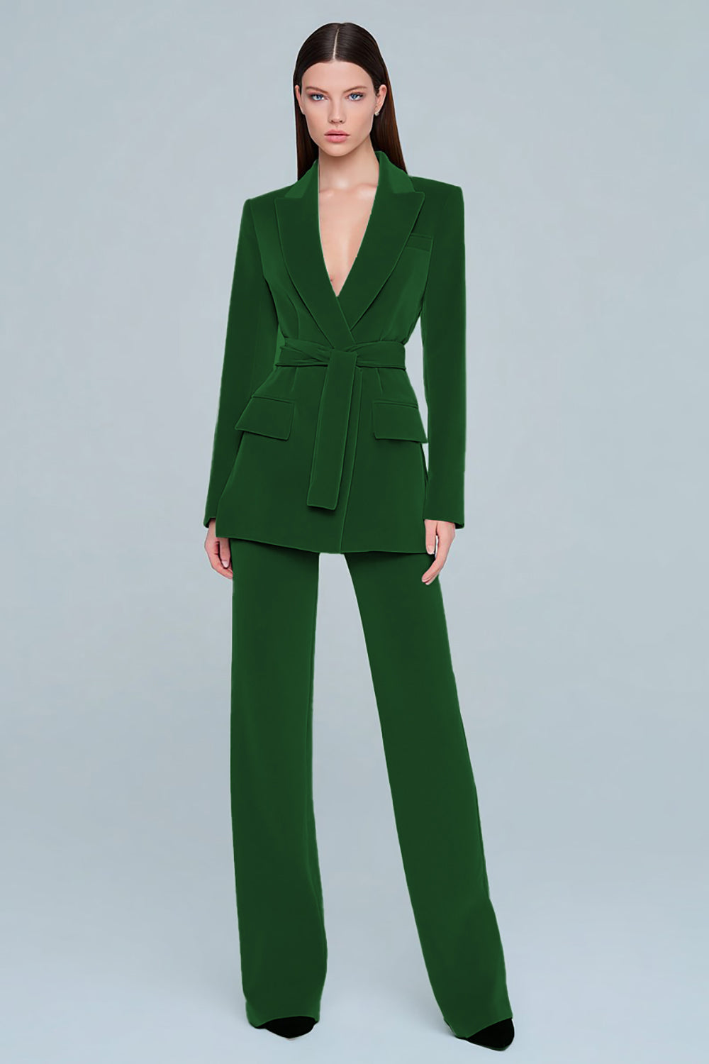 2 Piece Dark Green Peak Lapel Prom Suits with Sash