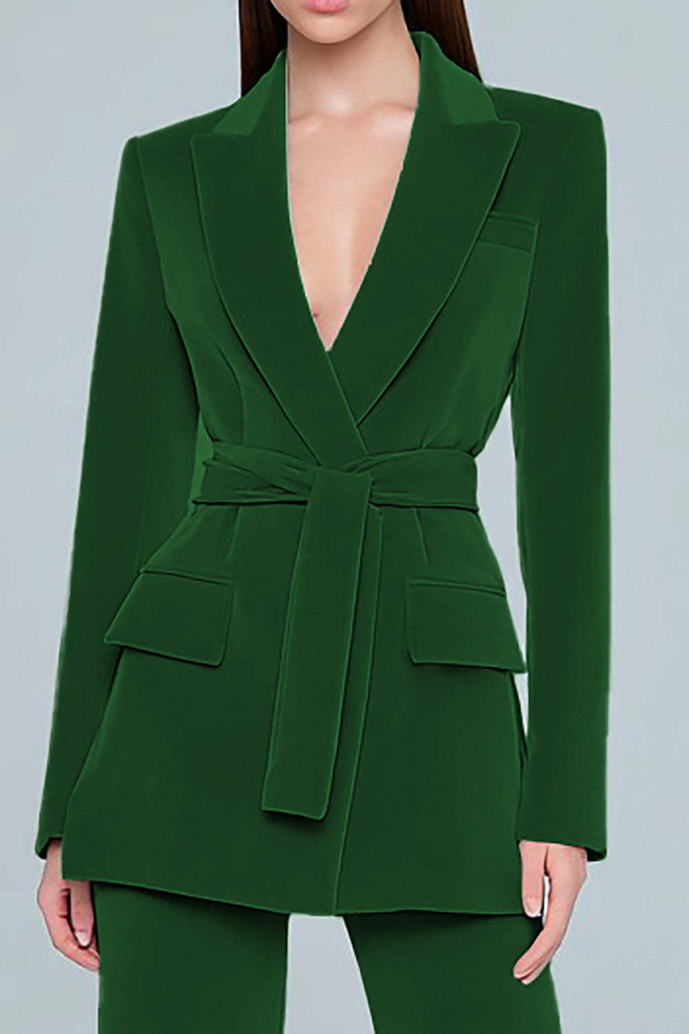 2 Piece Dark Green Peak Lapel Prom Suits with Sash