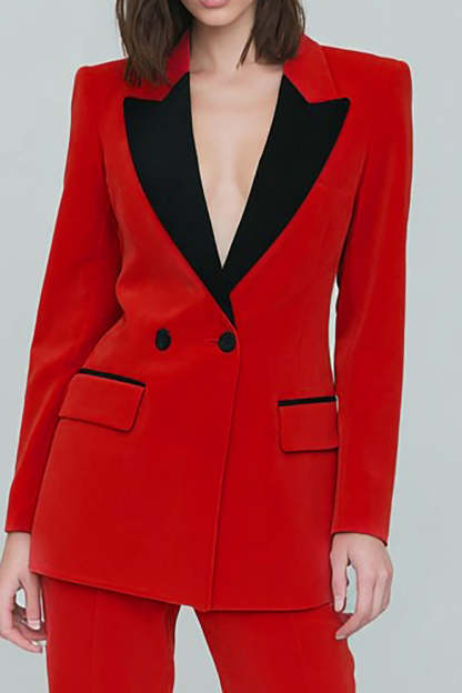 Red 2 Piece Peak Lapel Velvet Double Breasted Prom Suits