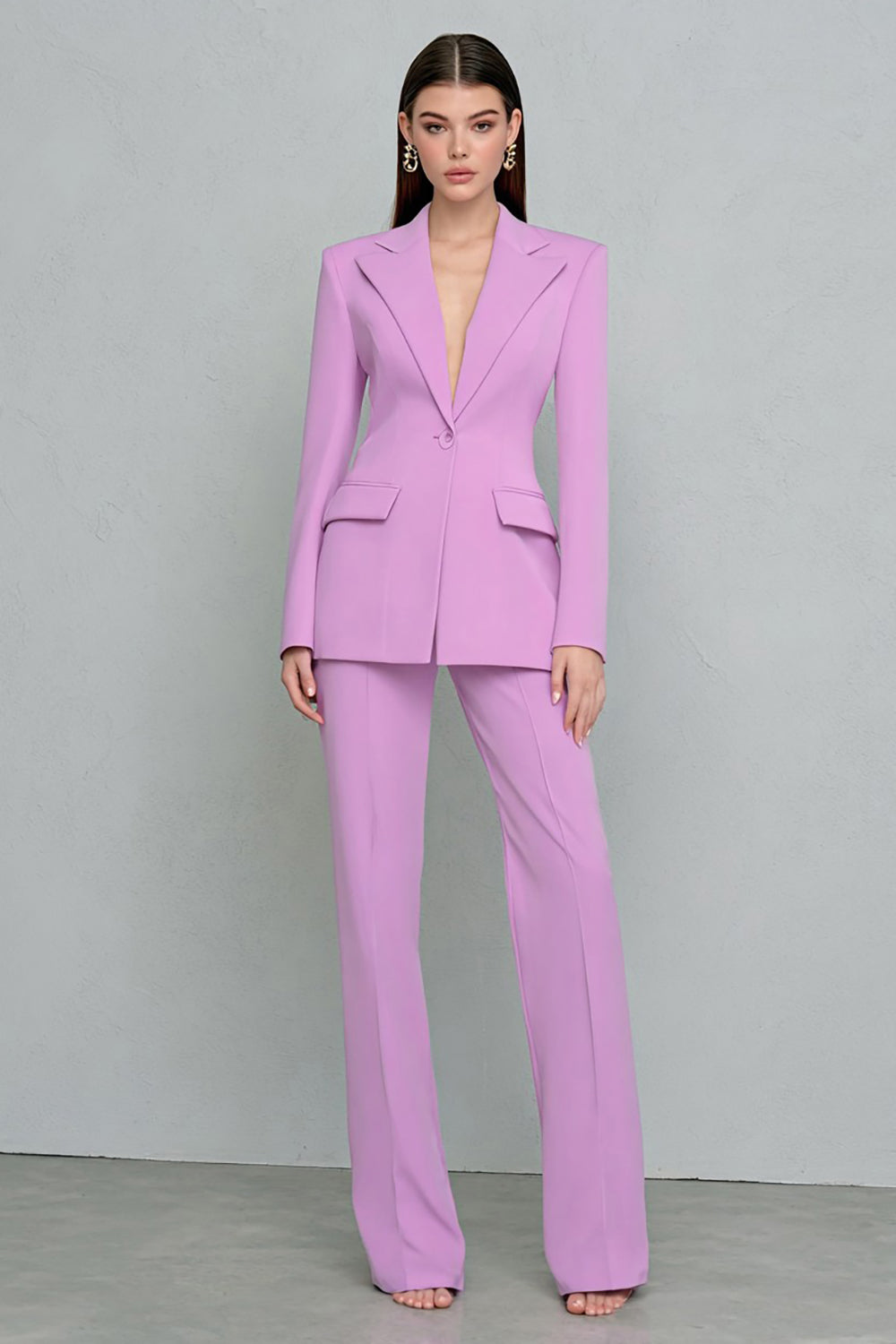 Leely Women 2 Piece Lilac Business Suits Notched Lapel One Button Long Sleeves Work Pantsuits