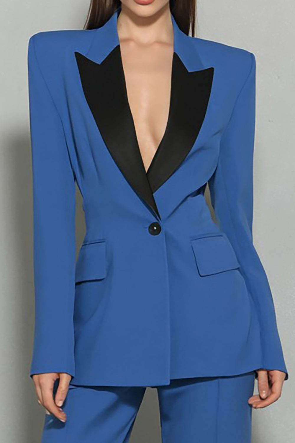 Dark Blue 2 Piece One Button Peak Lapel Business Suits with Sleeves