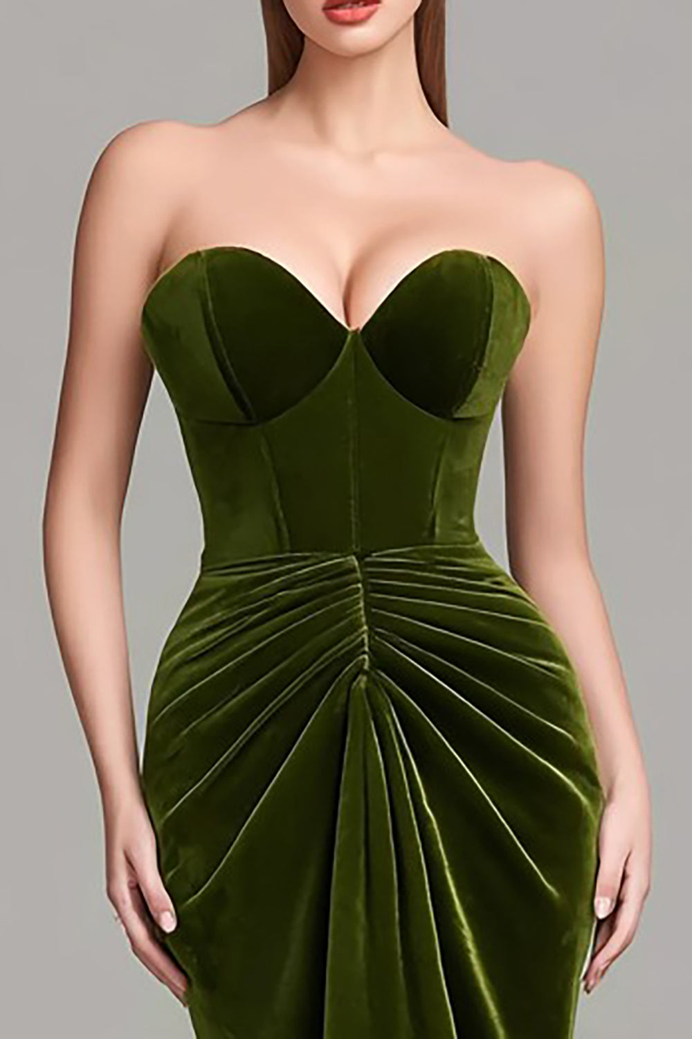 Olive Sweetheart Corset Velvet Mermaid Ruched Long Formal Dress
