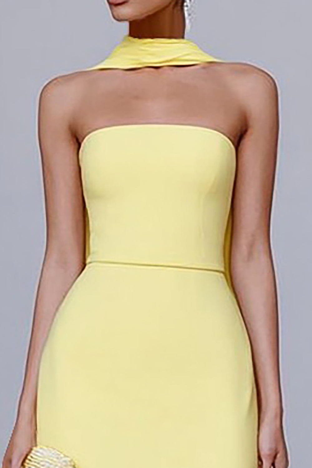 Yellow Strapless Neck Scarf Long Sheath Formal Dress