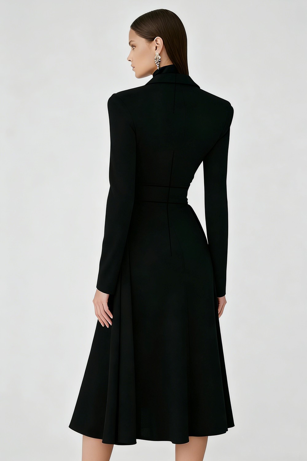 Black High Neck A-Line Midi Keyhole Cocktail Dress with Sleeves